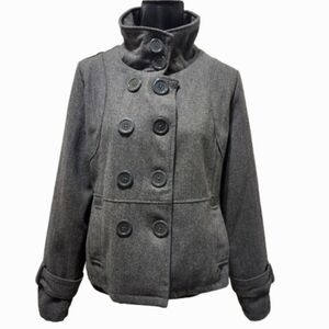 Marcelle Renee LUX Charcoal Grey Wool Blend Miliary Vintage Peacoat Jacket (L)